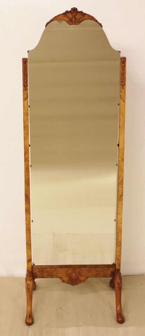 Burr Walnut Cheval Mirror