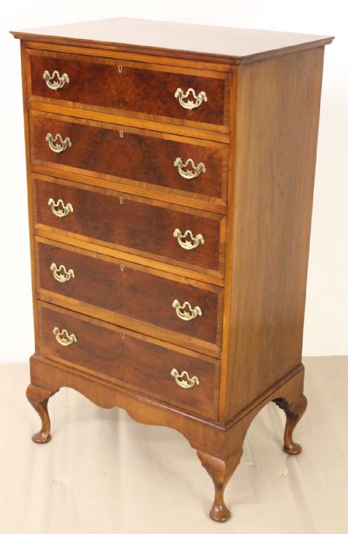 Tall Burr Walnut Chest of Drawers