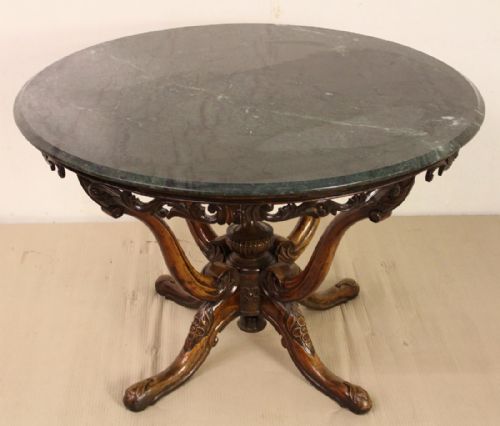 Marble Topped Walnut Center Table