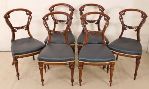 Set of Six Victorian Walnut Dining Chairs