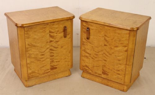 Pair of Art Deco Satin Birch Bedside Cupboards