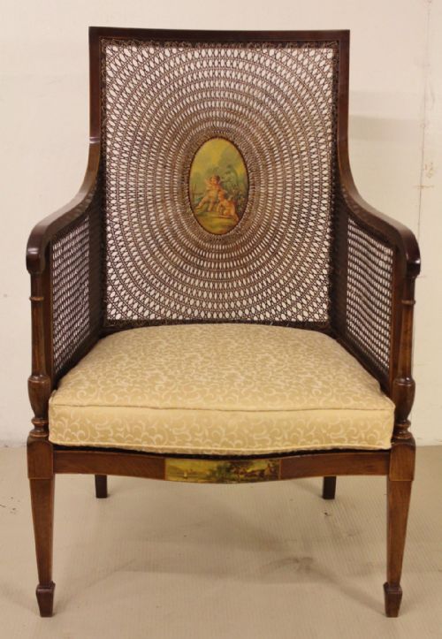 Classically Decorated Mahogany Bergere Armchair