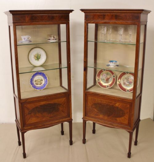 Fine Pair of Inlaid Mahogany Display Cabinets