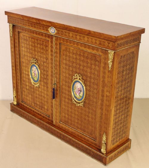 Victorian Kingwood Side Cabinet with Sevres Porcelain Plaques