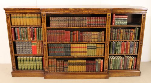 Victorian Burr Walnut Breakfront Open Bookcase
