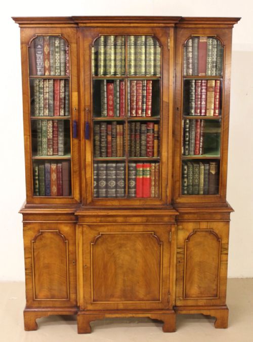 Burr Walnut Breakfront Bookcase