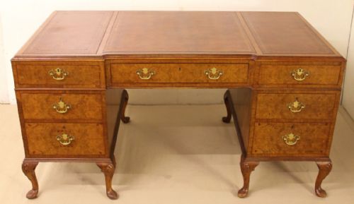 Burr Walnut Pedestal Desk