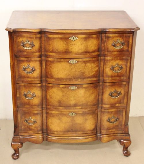 Burr Walnut Serpentine Fronted Chest by Waring and Gillow