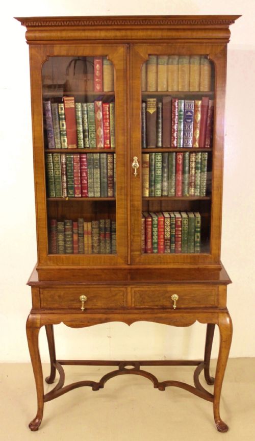 Queen Anne Style Walnut Bookcase on Stand