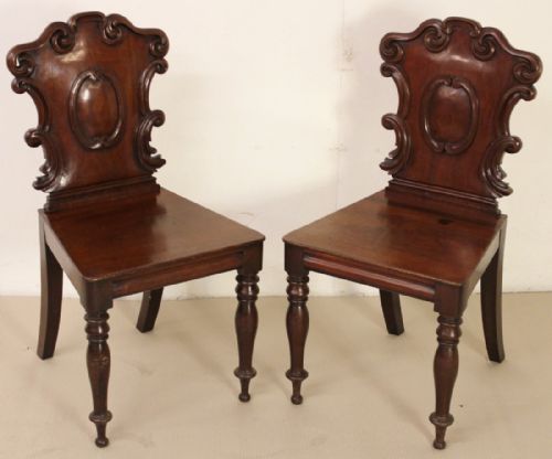 Pair of Early Victorian Mahogany Hall Chairs