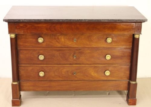 French Mahogany Marble Topped Commode