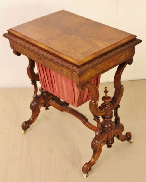 Victorian Inlaid Burr Walnut Work Table
