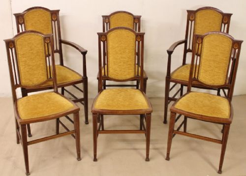 Set of 6 Inlaid Mahogany Art Nouveau Period Chairs