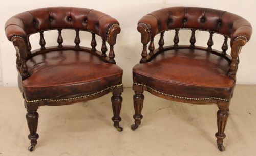 Pair of Victorian Leather Upholstered Armchairs