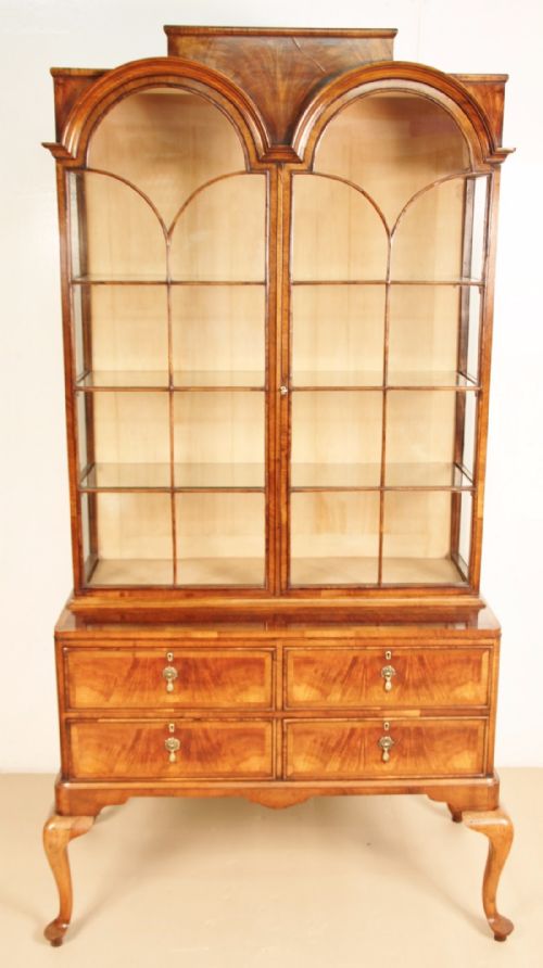 Queen Anne Style Burr Walnut Display Cabinet