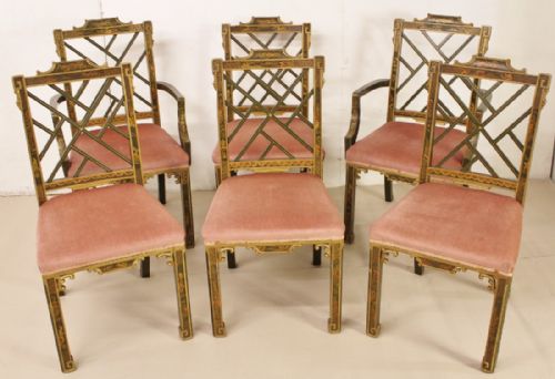 Set of 6 Chippendale Style Chinoserie Painted Chairs