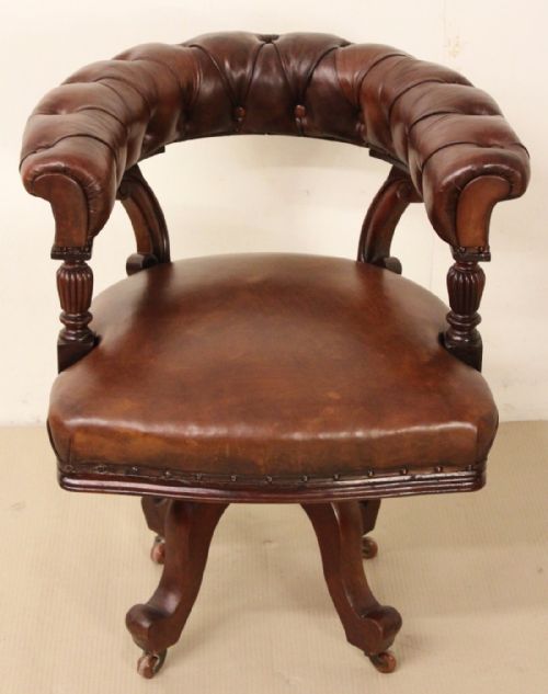 Victorian Mahogany and Leather Revolving Office Chair