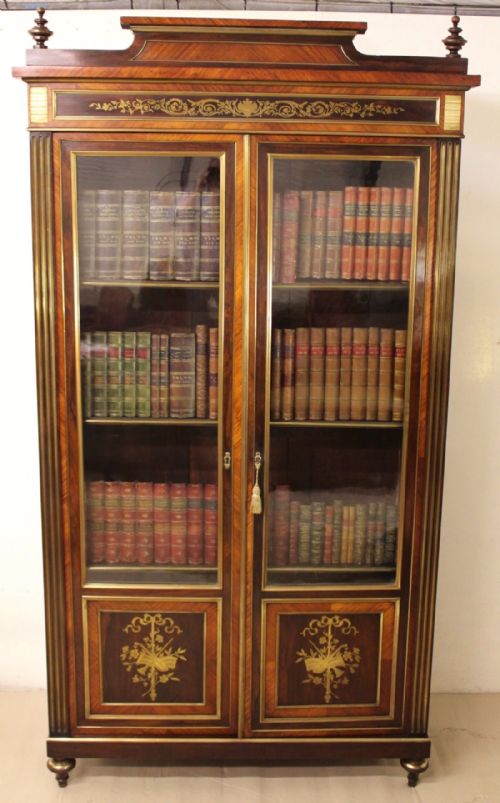 French Rosewood Brass Inlaid Bookcase
