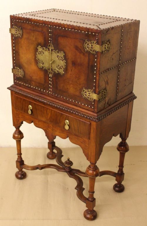 Brass Bound Leather Box on Stand