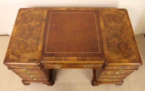 fig 1. Burr Walnut Pedestal Desk by Maple and Co
