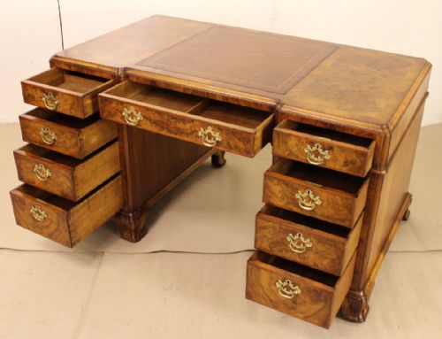 fig 3. Burr Walnut Pedestal Desk by Maple and Co