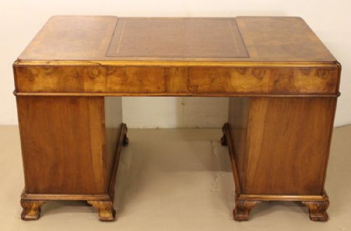 fig 4. Burr Walnut Pedestal Desk by Maple and Co