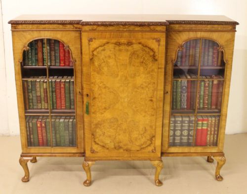 Burr Walnut Break-fronted Bookcase