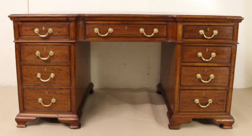 fig 1. Inlaid Mahogany Pedestal Desk by Maple and Co