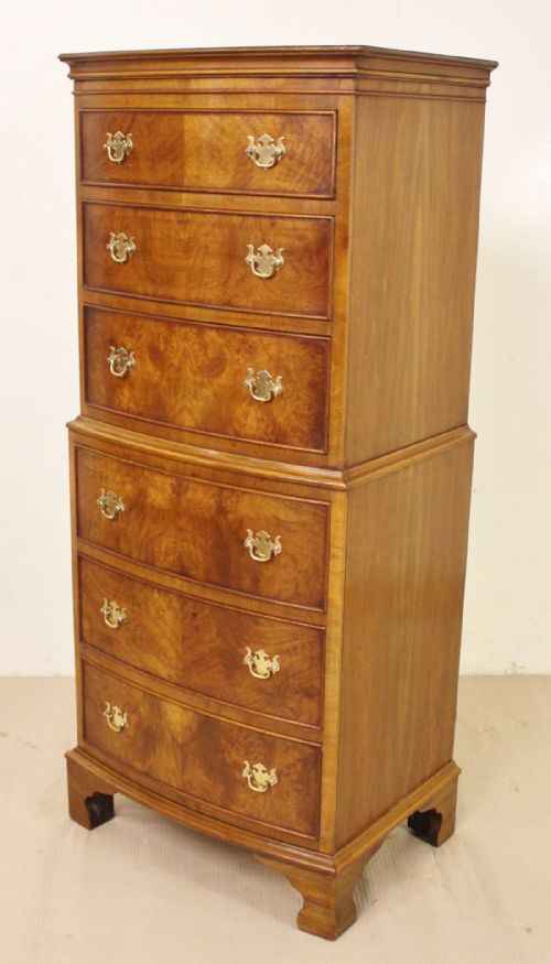 Bow Fronted Burr Walnut Tallboy