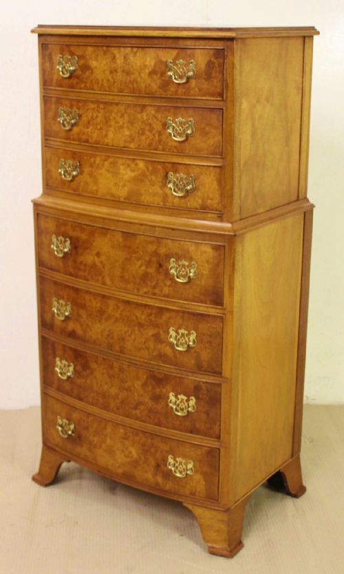 Bow Fronted Walnut Tallboy