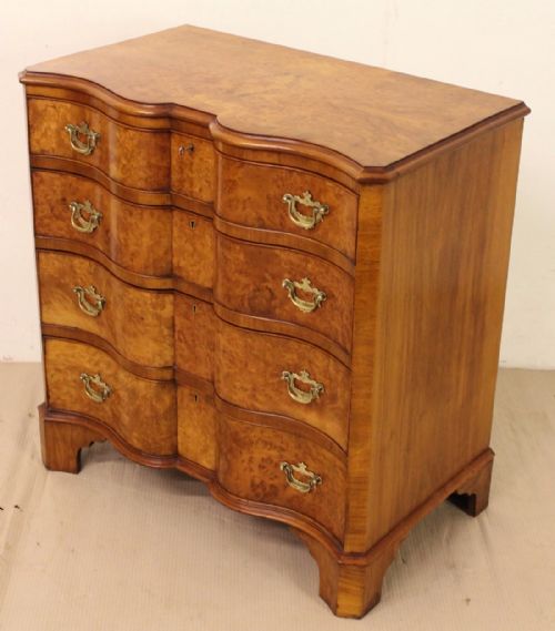 Burr Walnut Serpentine Fronted Chest of Drawers
