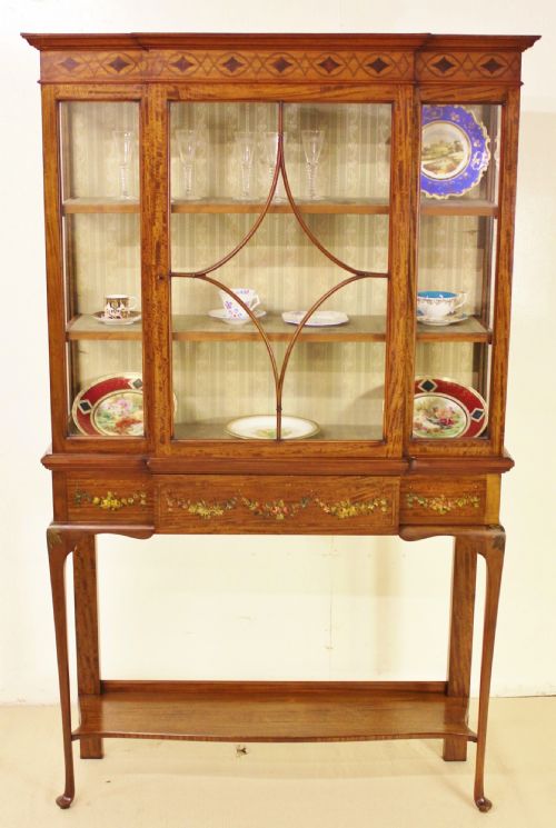 Painted and Inlaid Satinwood Display Cabinet