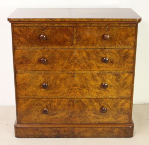 fig 1. Victorian Burr Walnut Chest by Shoolbred and Co