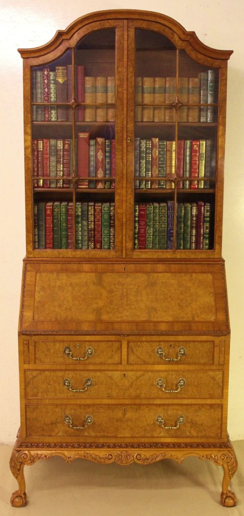 Domed Top Burr Walnut Bureau Bookcase