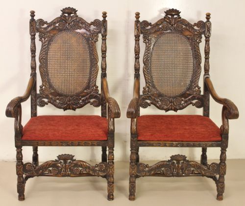 Pair of Walnut Carolean Style Armchairs