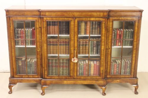 Burr Walnut Breakfront Bookcase by S & H Jewell