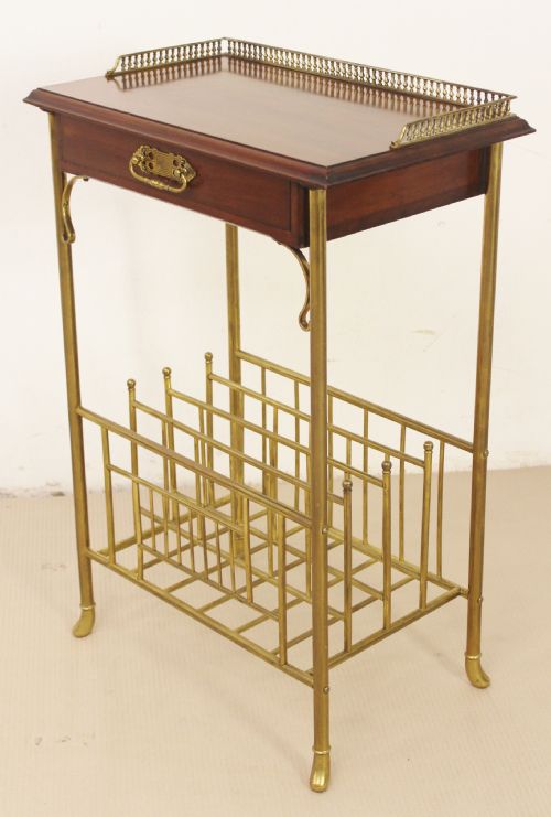 Brass and Mahogany Magazine Rack