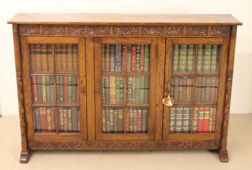 Carved Oak Glazed Bookcase