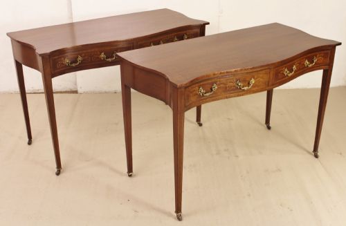Pair of Edwardian Serpentine Inlaid Mahogany Tables