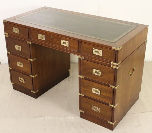 Military Style Mahogany Pedestal Desk