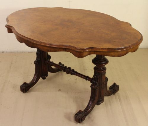 Victorian Burr Walnut Stretcher Table