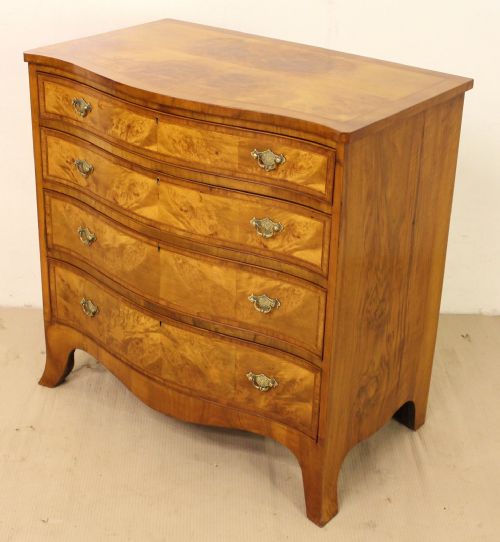 Burr Walnut Serpentine Fronted Chest of Drawers