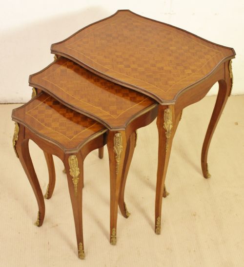 French Kingwood Parquetry Nest of 3 Tables