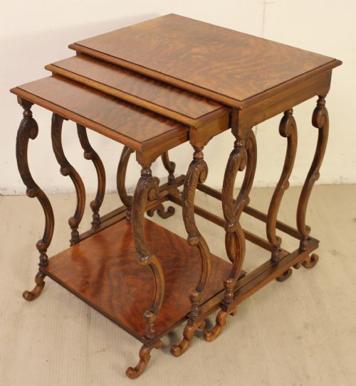 Burr Walnut Nest of 3 Tables