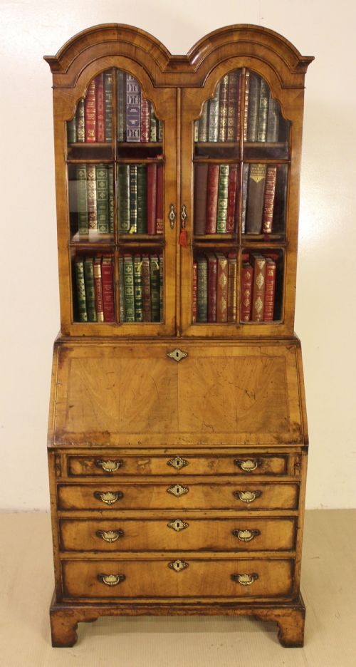 Dome Topped Walnut Bureau Bookcase