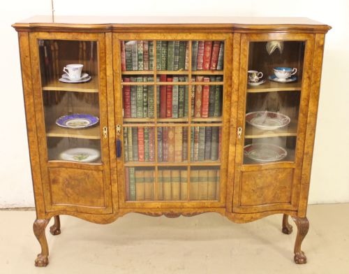Burr Walnut Serpentine Side Cabinet Bookcase