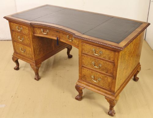 Burr Walnut Pedestal Desk