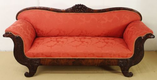 Early Victorian Mahogany Scroll End Settee