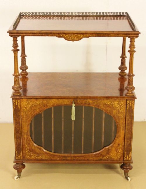 Victorian Inlaid Burr Walnut Canterbury Wot Not