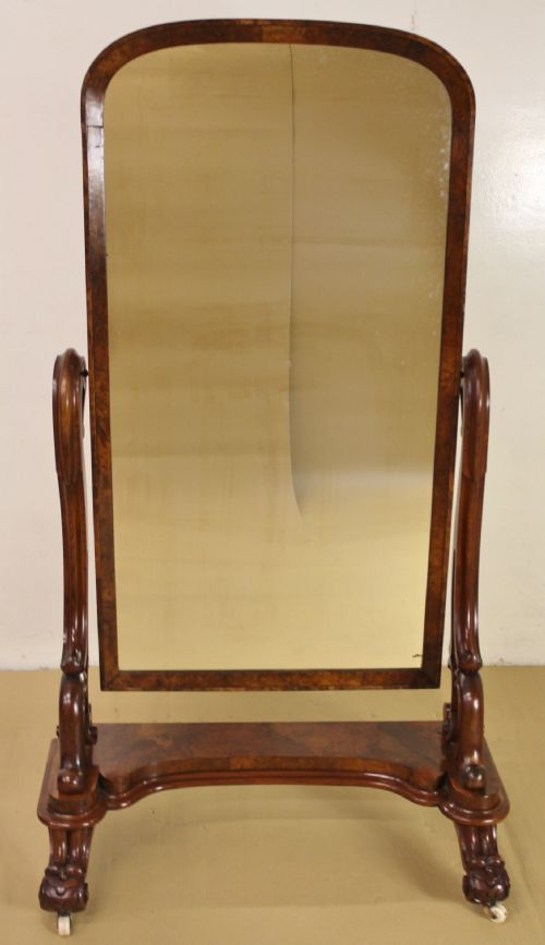 Victorian Burr Walnut Cheval Mirror